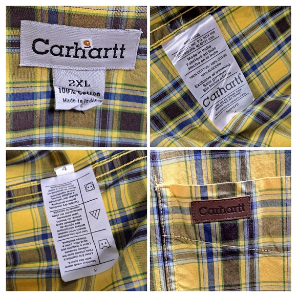 Carhartt Men 2XL Yellow Plaid Long Sleeve Button Front Cotton Western Shirt - Picture 3 of 8